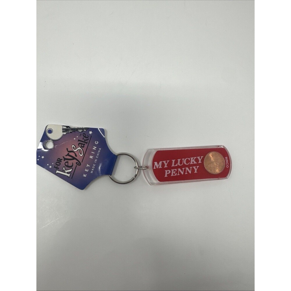 My Lucky Penny Key Chain Charm Red White & Clear Plastic Rinco Vintage 2000 NEW
